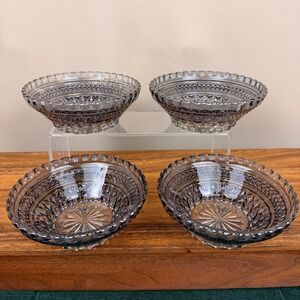 Anchor Hocking Wexford Smoky Grey Glass Dessert Bowls Set of 4 Berry Bowls 5.5"
